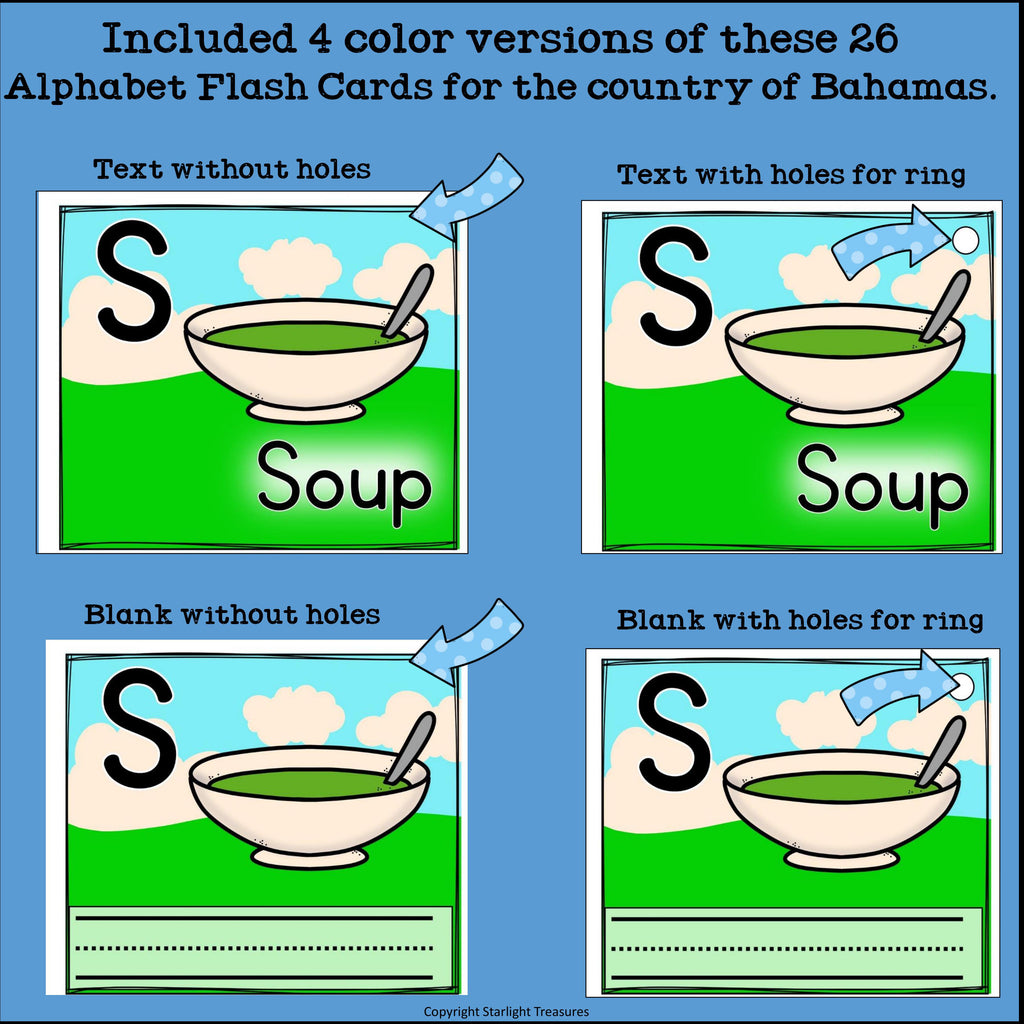 Alphabet Flash Cards for Early Readers - Country of Bahamas