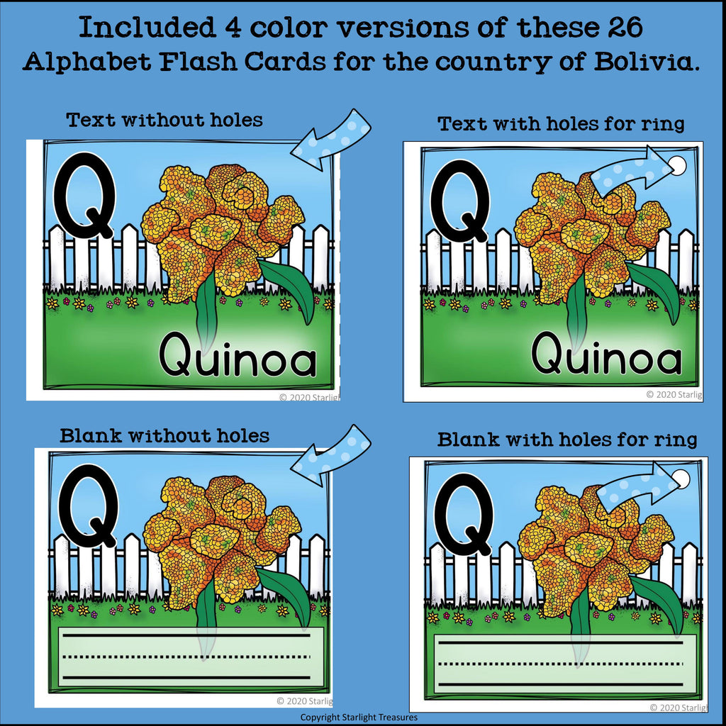 Alphabet Flash Cards for Early Readers - Country of Bolivia