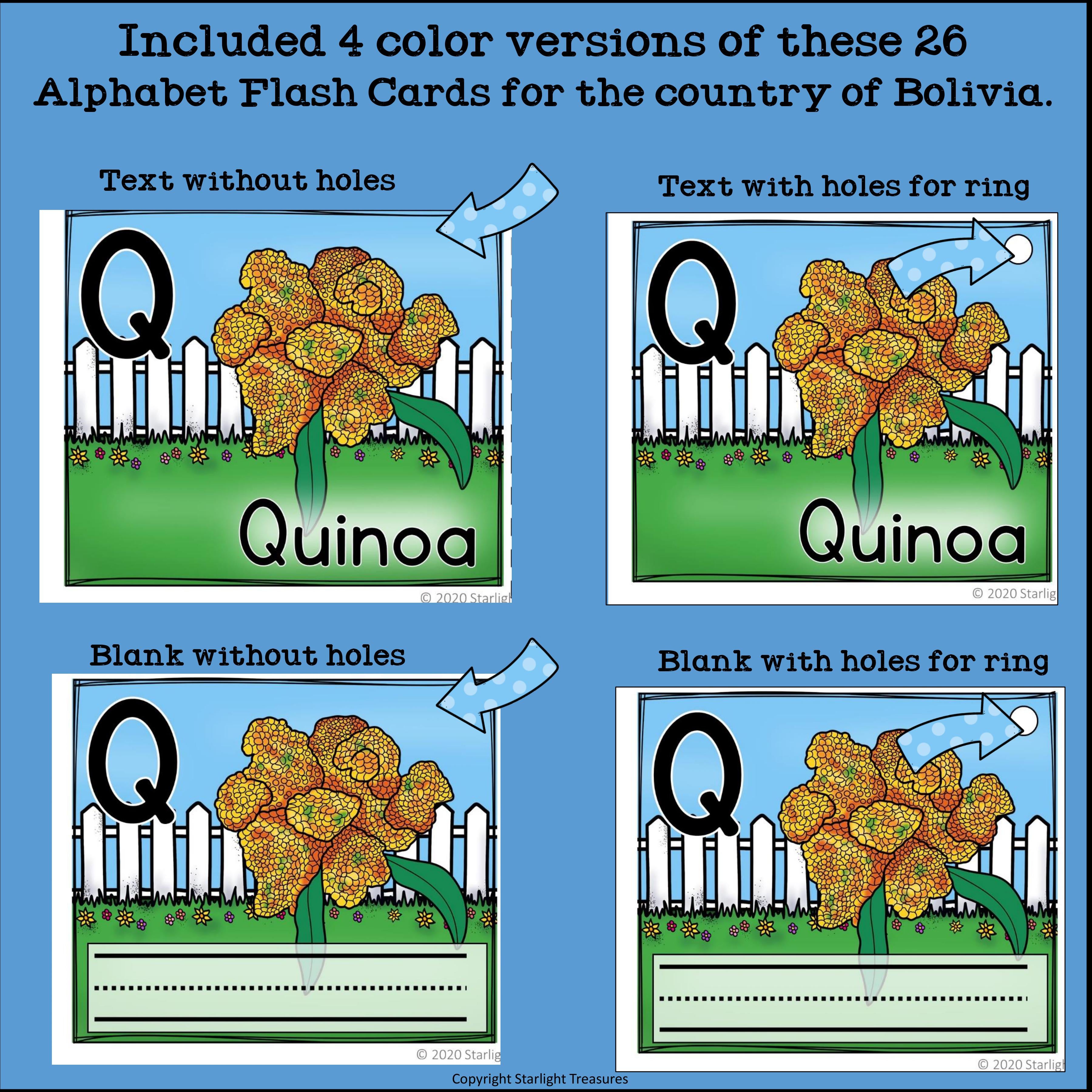 Alphabet Flash Cards for Early Readers - Country of Bolivia