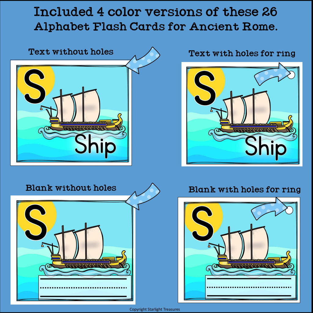 Alphabet Flash Cards for Early Readers - Ancient Rome