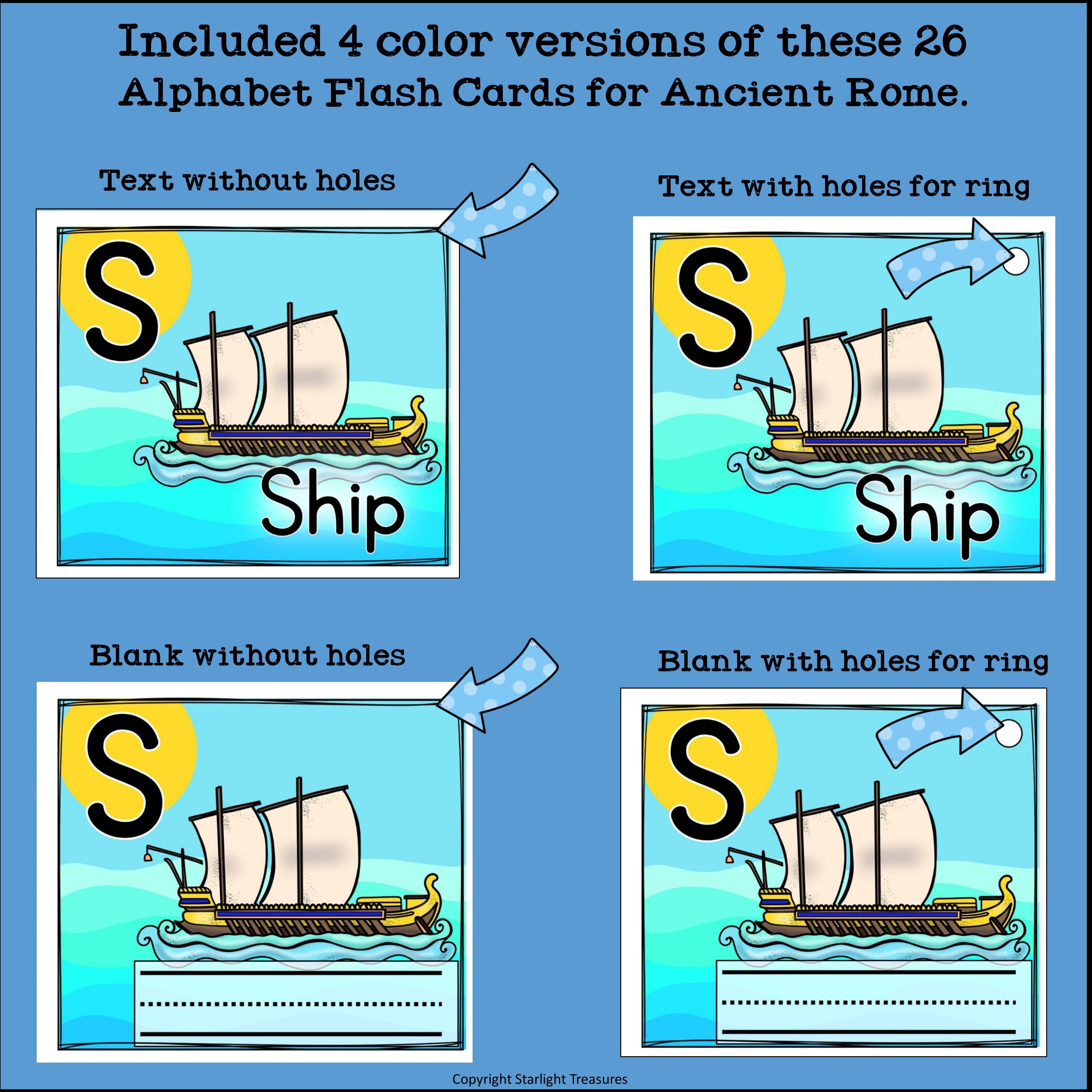 Alphabet Flash Cards for Early Readers - Ancient Rome
