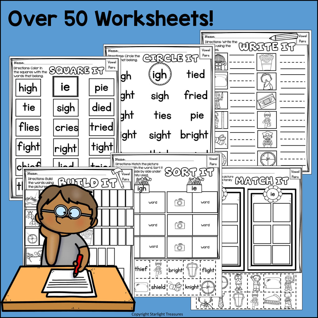 Vowel Pairs IGH, IE Worksheets and Activities for Early Readers