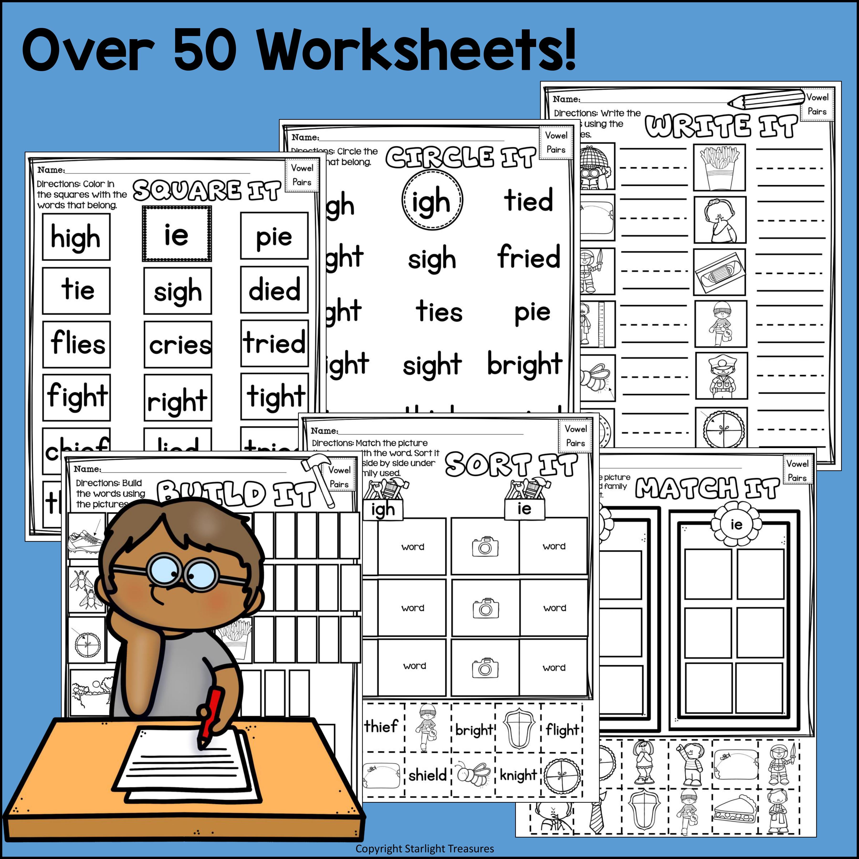 Vowel Pairs IGH, IE Worksheets and Activities for Early Readers