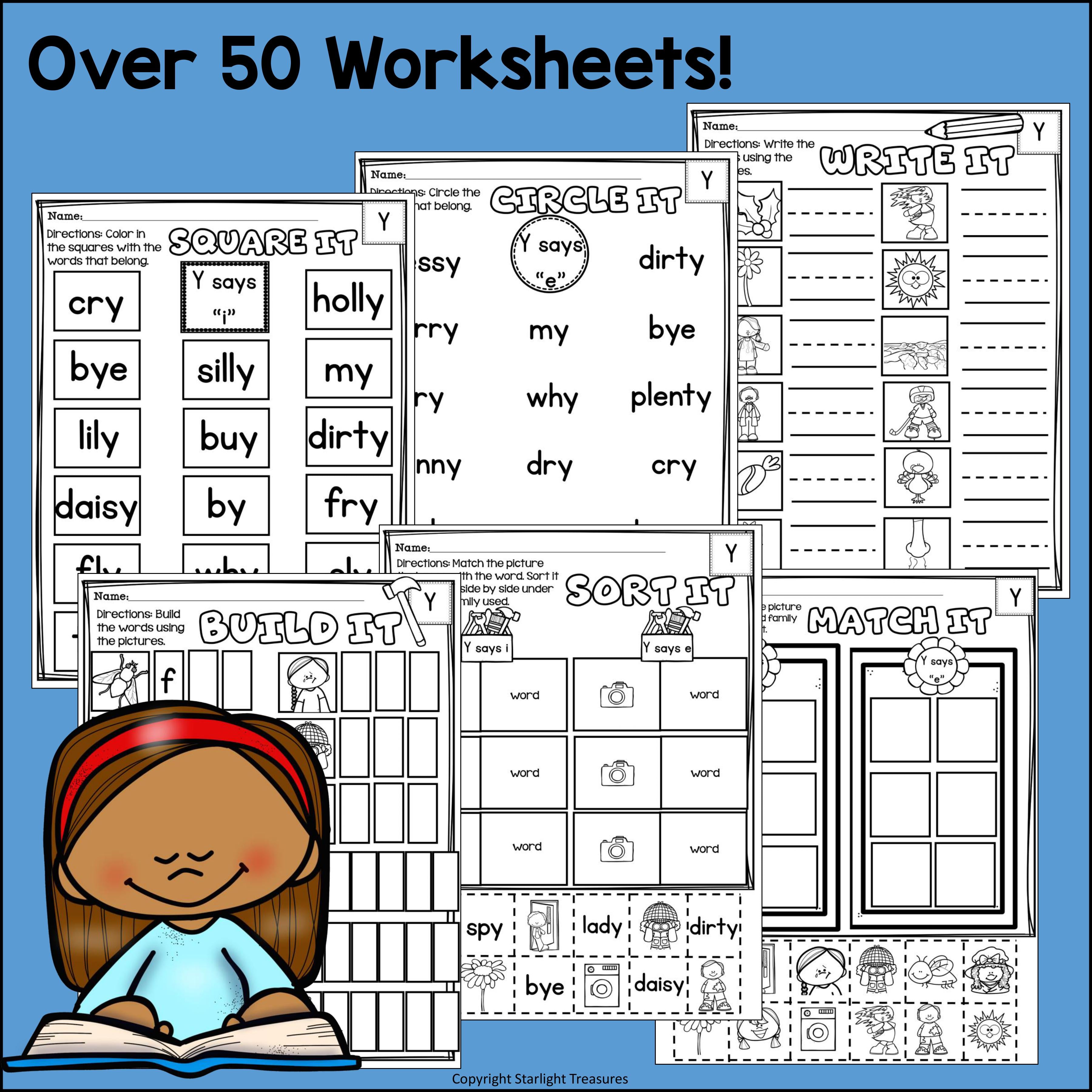 Vowel Sounds of Y Worksheets and Activities for Early Readers