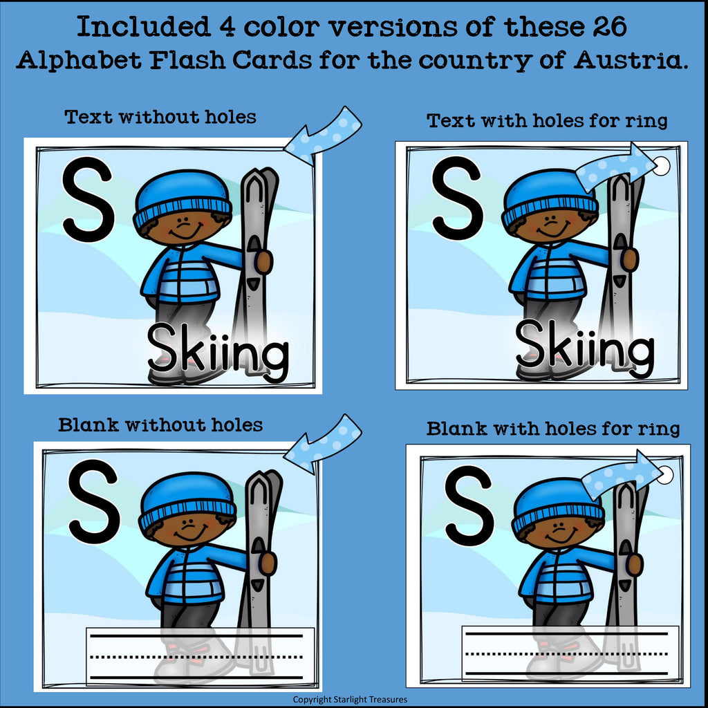 Alphabet Flash Cards for Early Readers - Country of Austria
