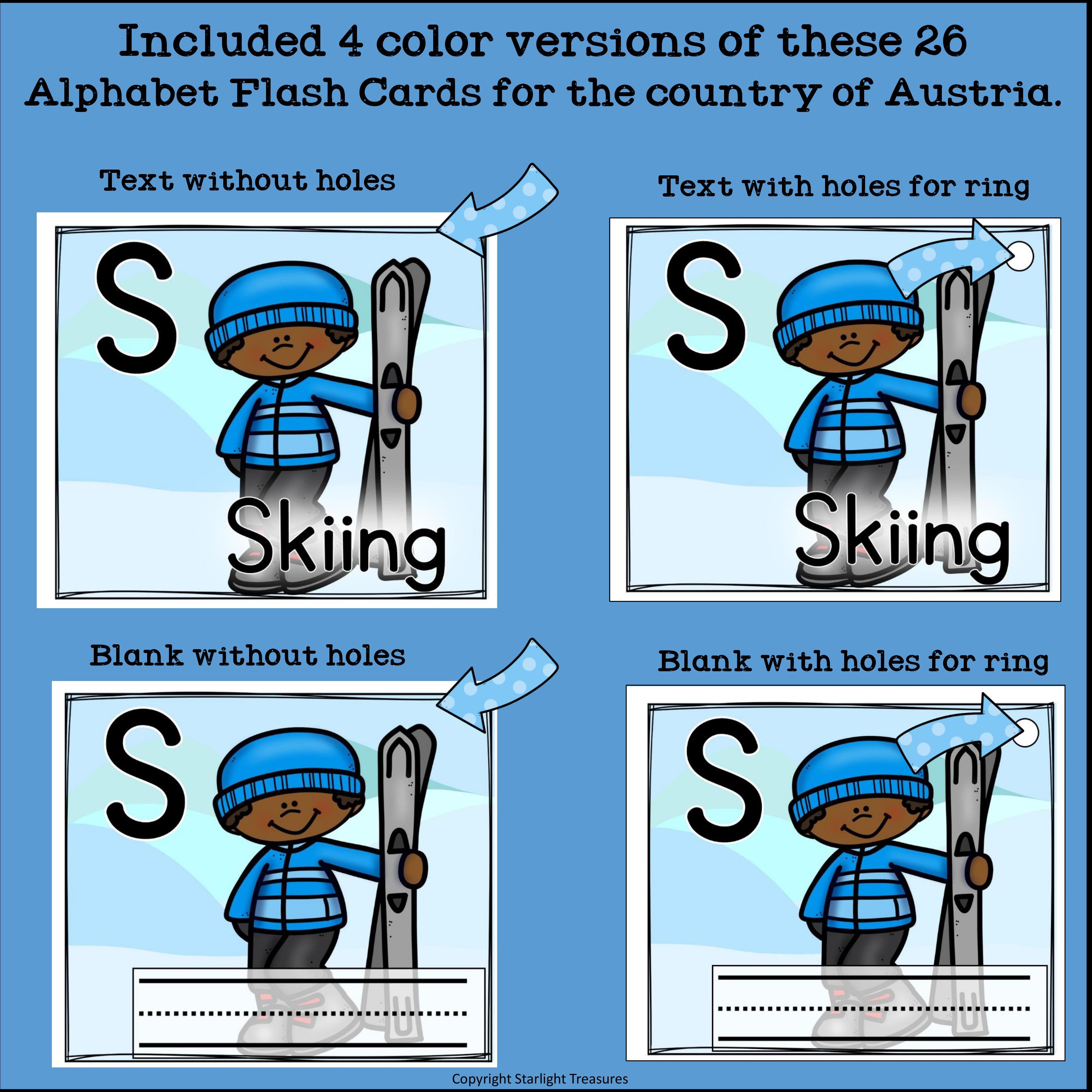 Alphabet Flash Cards for Early Readers - Country of Austria