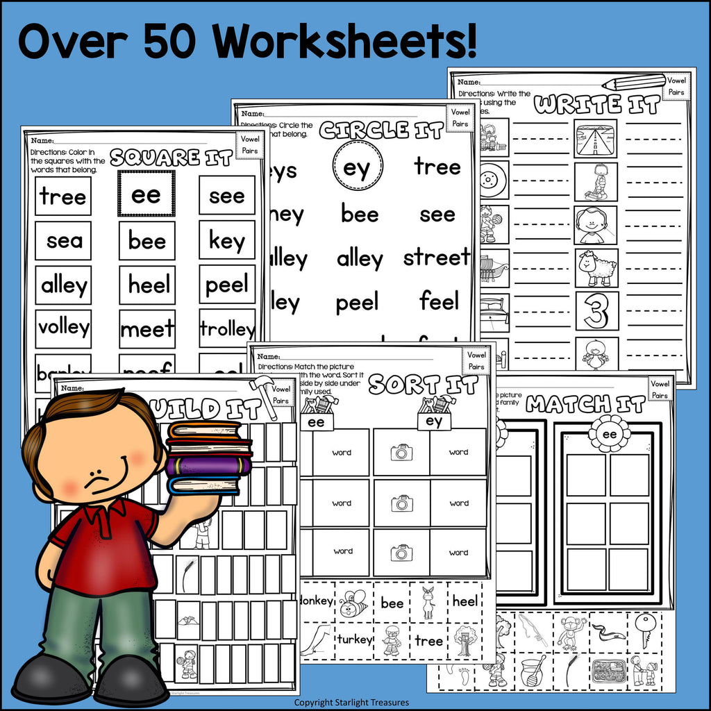 Vowel Pairs EE, EY Worksheets and Activities for Early Readers