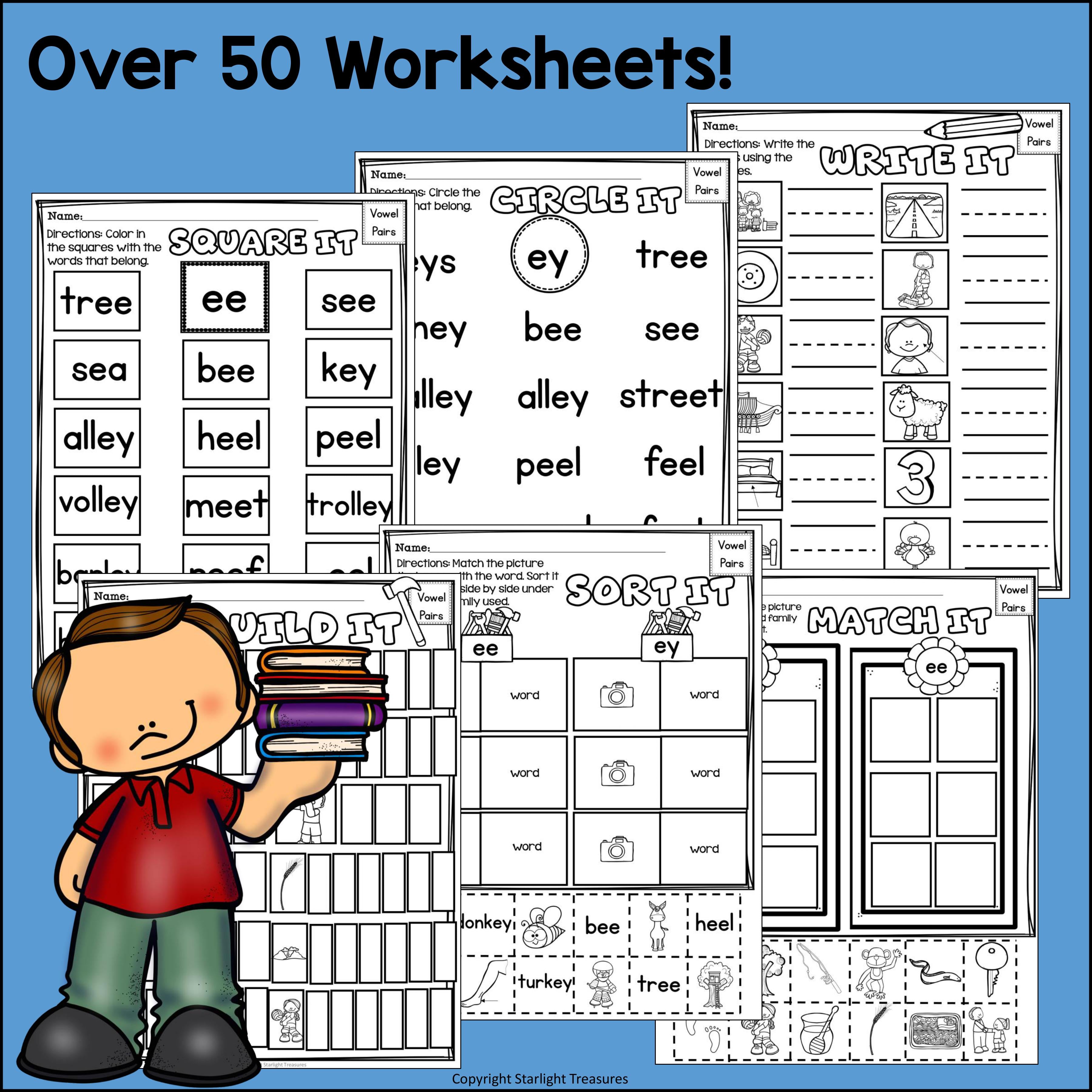 Vowel Pairs EE, EY Worksheets and Activities for Early Readers