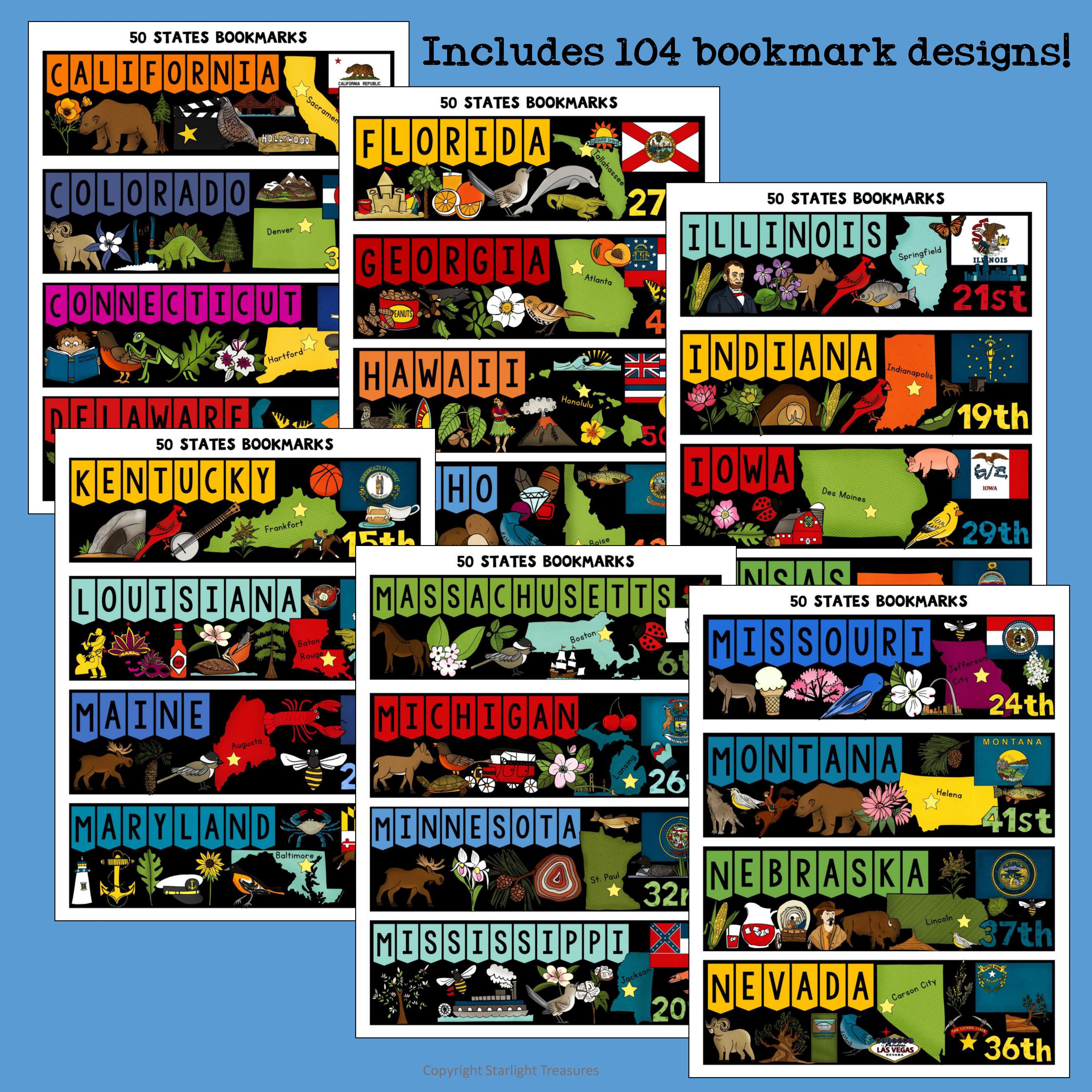 50 states bookmarks for early readers