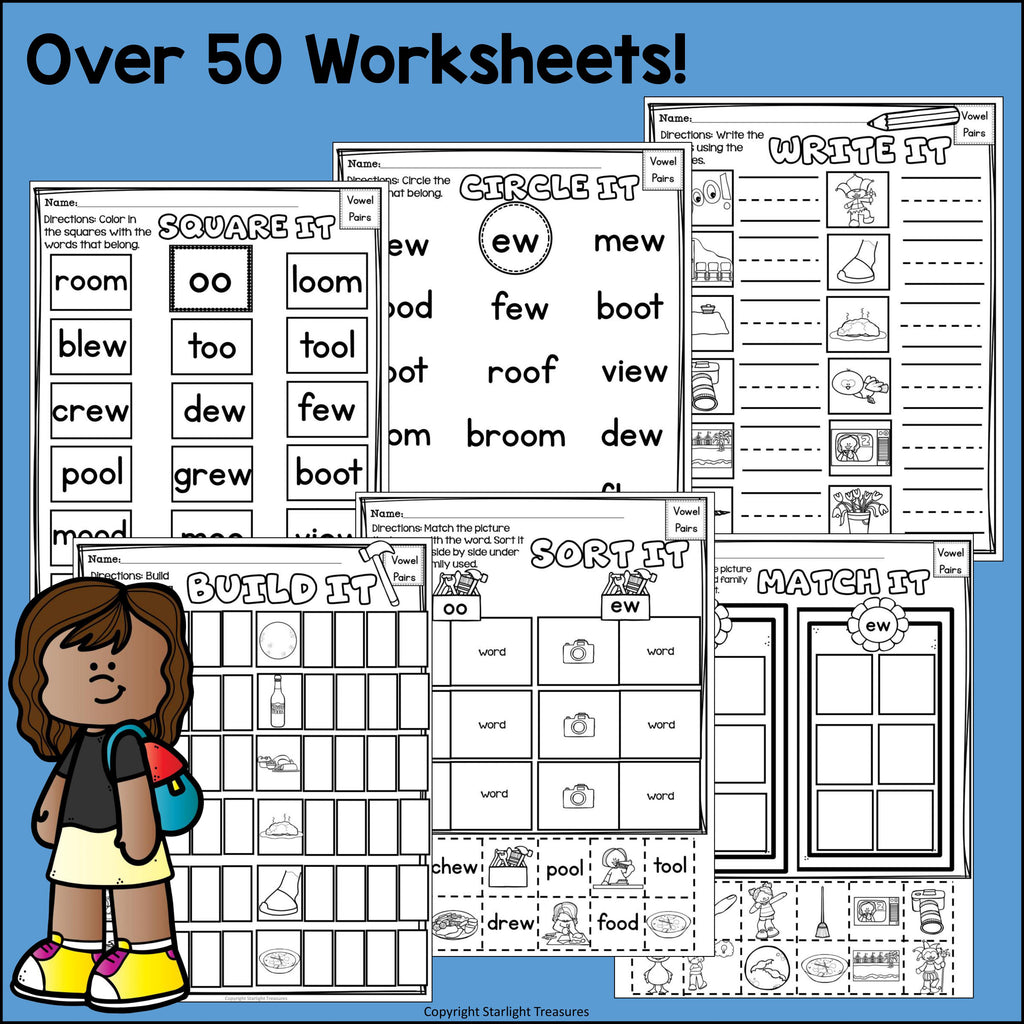 Vowel Pairs OO, EW Worksheets and Activities for Early Readers
