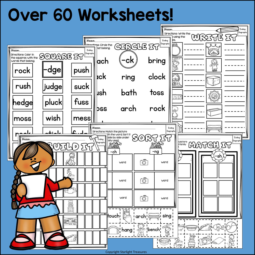 Ending Digraphs Worksheets and Activities for Early Readers
