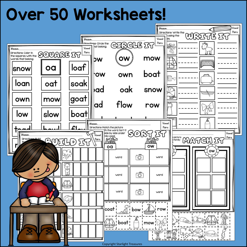 Vowel Pairs OA, OW Worksheets and Activities for Early Readers