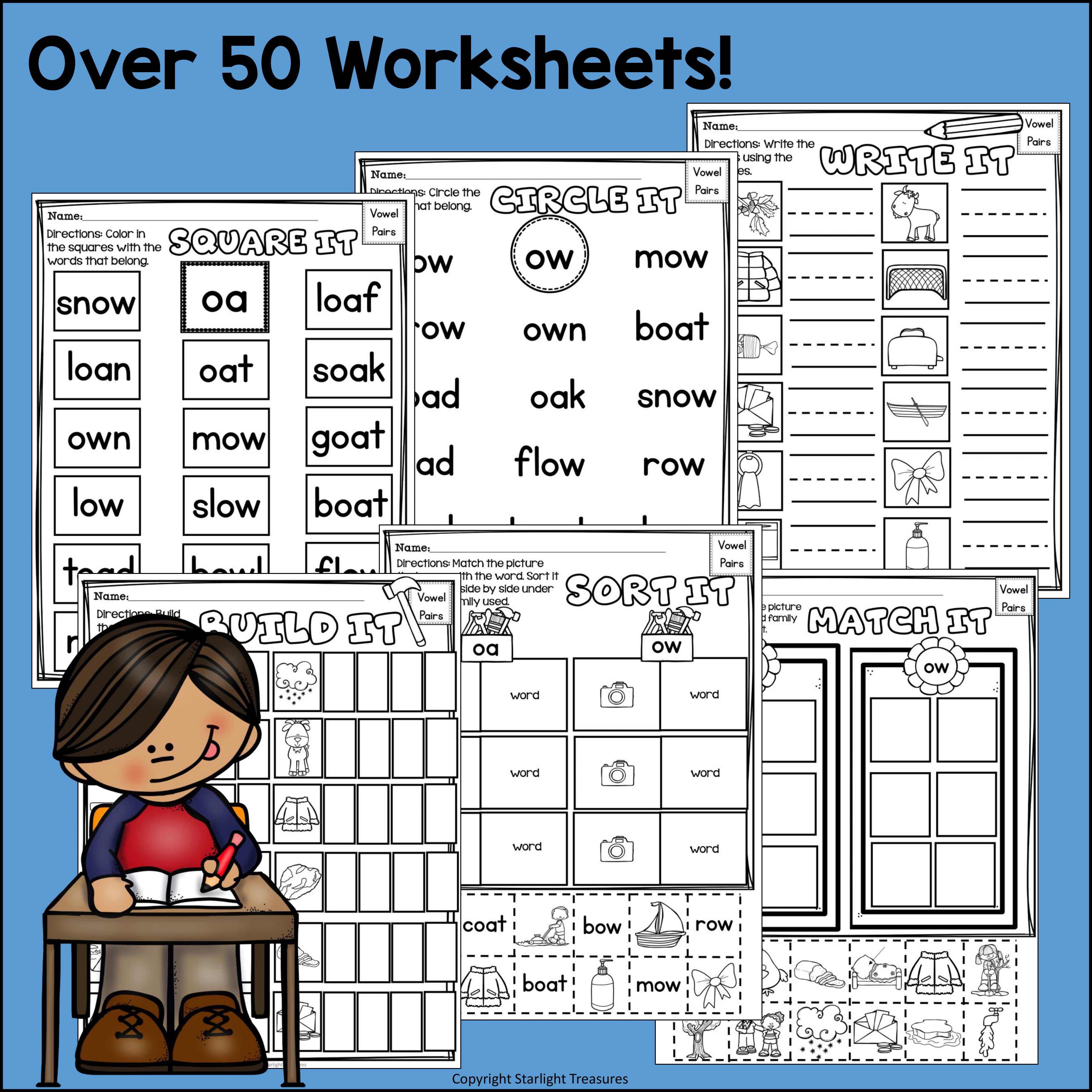 Vowel Pairs OA, OW Worksheets and Activities for Early Readers