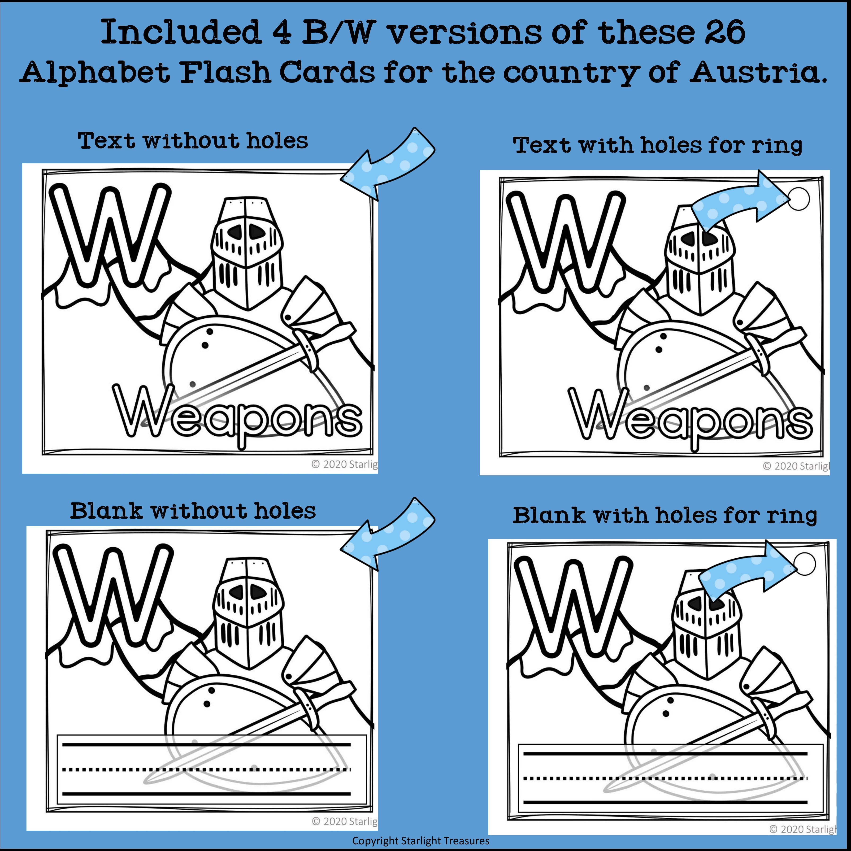 Alphabet Flash Cards for Early Readers - Country of Austria