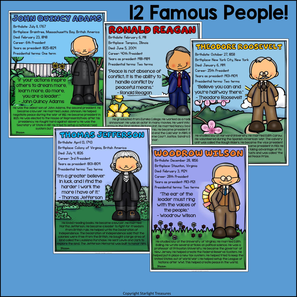 US Presidents Fact Sheets for Early Readers