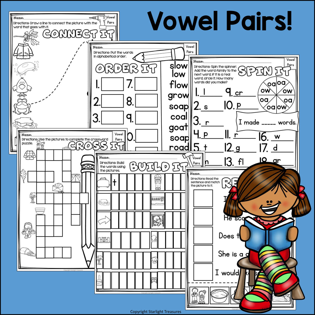 Vowel Pairs OA, OW Worksheets and Activities for Early Readers