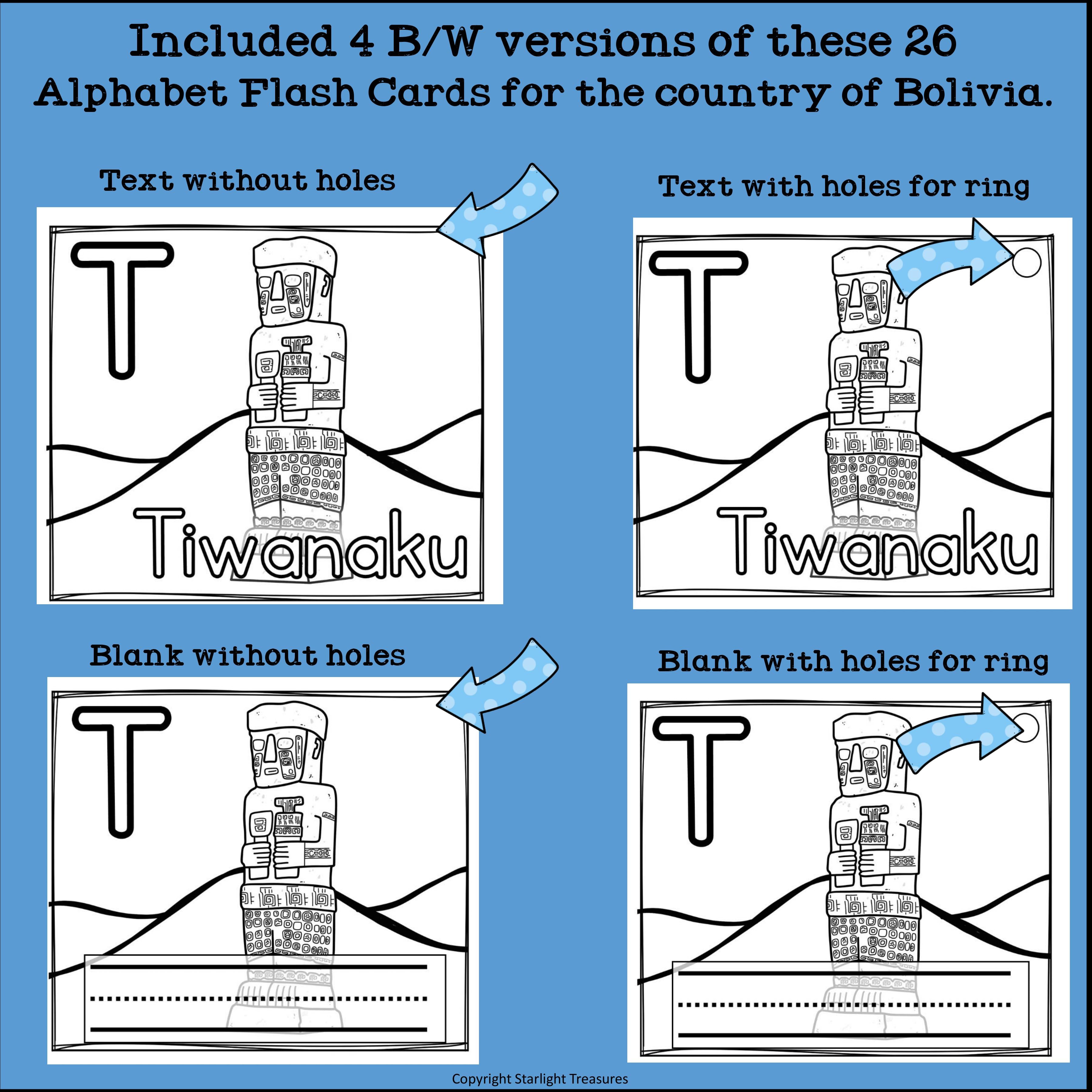 Alphabet Flash Cards for Early Readers - Country of Bolivia