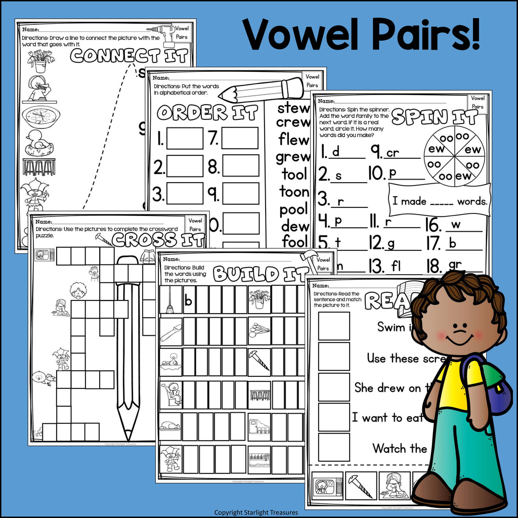 Vowel Pairs OO, EW Worksheets and Activities for Early Readers