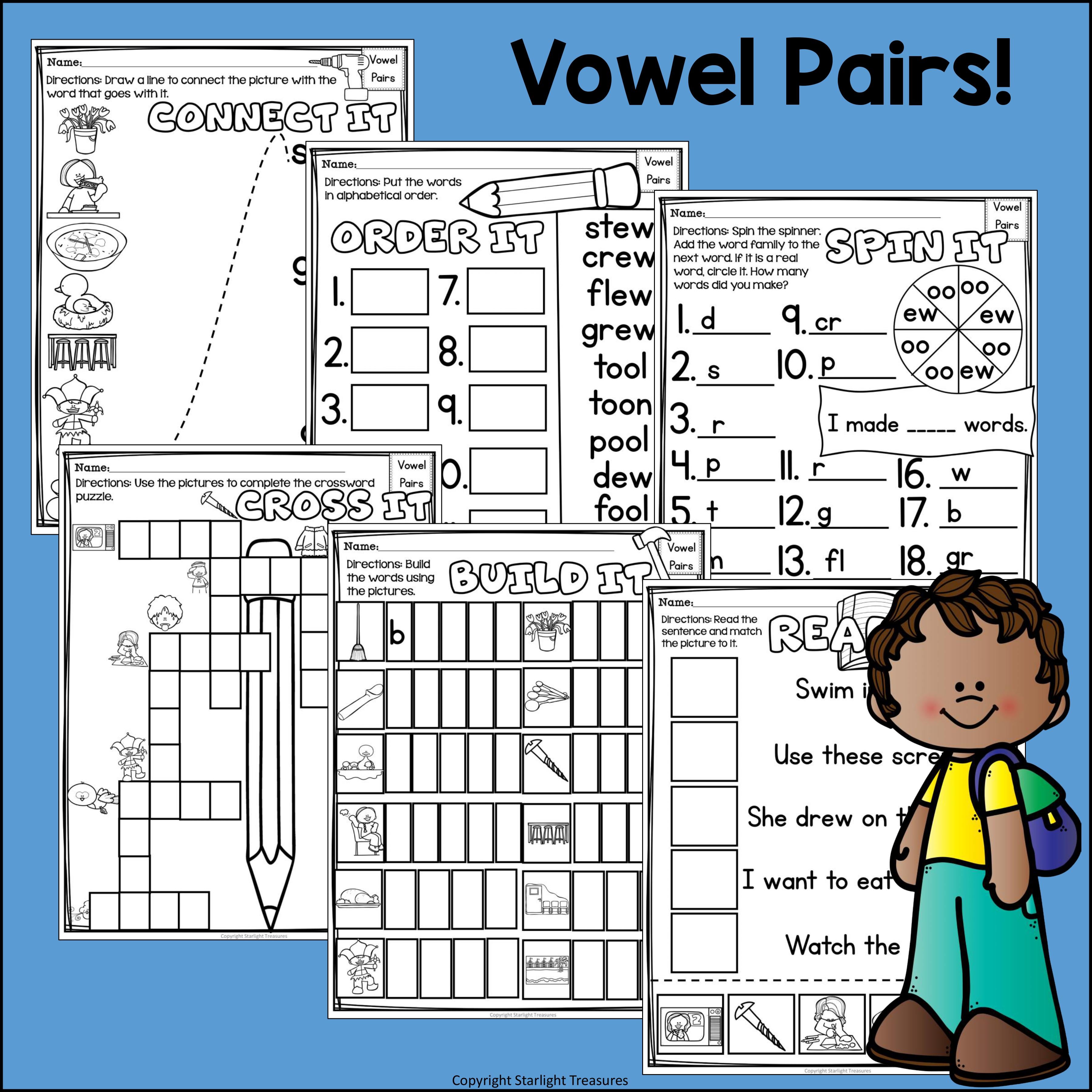 Vowel Pairs OO, EW Worksheets and Activities for Early Readers