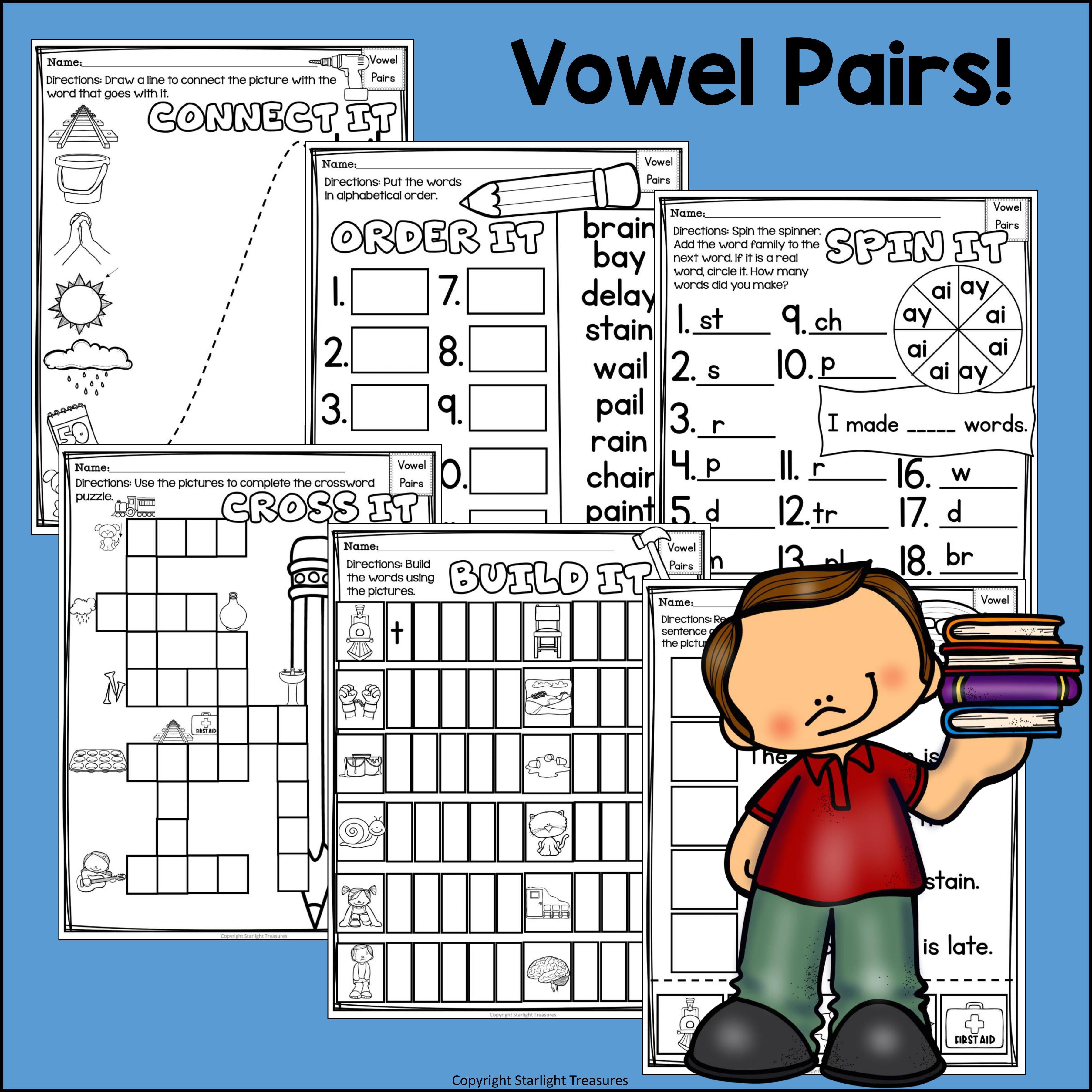 Vowel Pairs AI, AY Worksheets and Activities for Early Readers