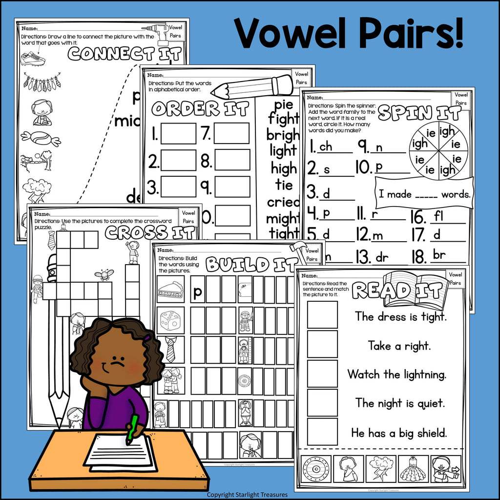 Vowel Pairs IGH, IE Worksheets and Activities for Early Readers