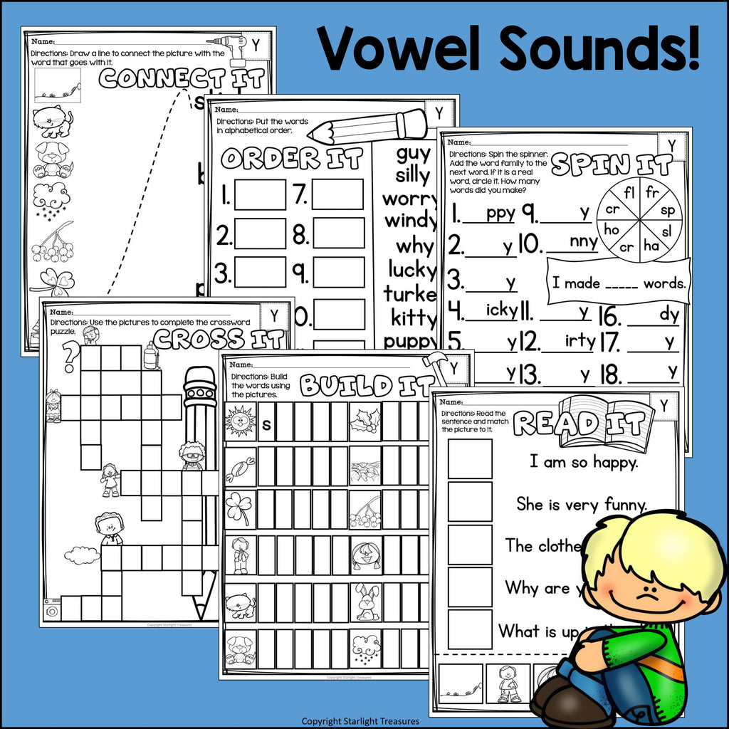 Vowel Sounds of Y Worksheets and Activities for Early Readers