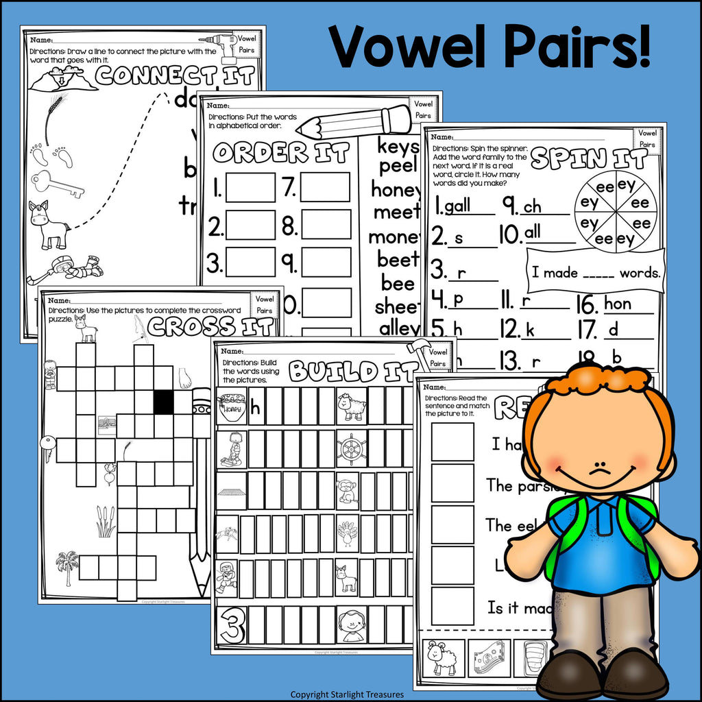 Vowel Pairs EE, EY Worksheets and Activities for Early Readers