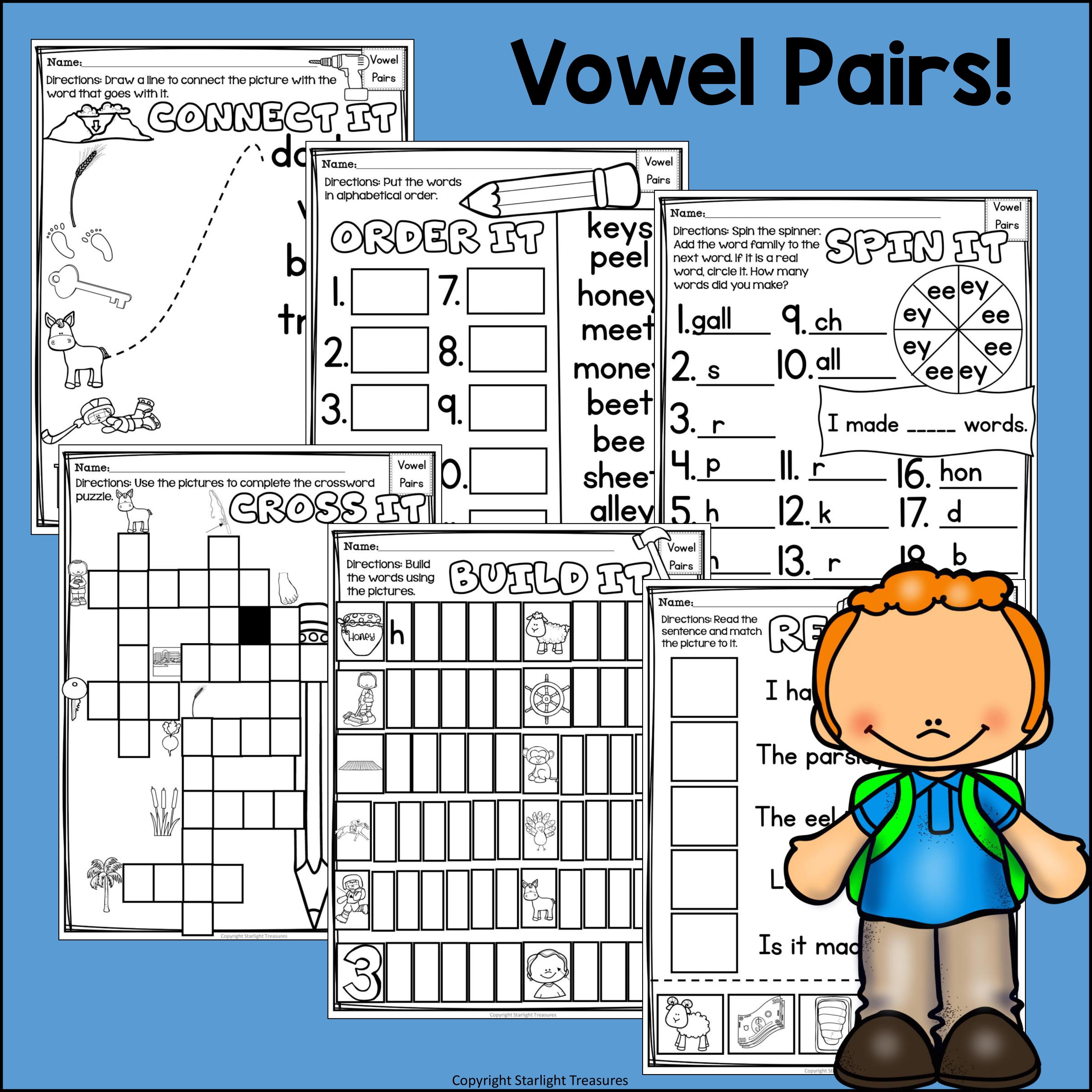 Vowel Pairs EE, EY Worksheets and Activities for Early Readers