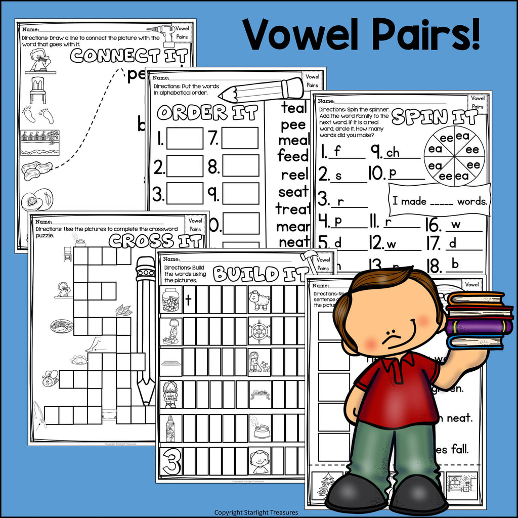 Vowel Pairs EE, EA Worksheets and Activities for Early Readers 