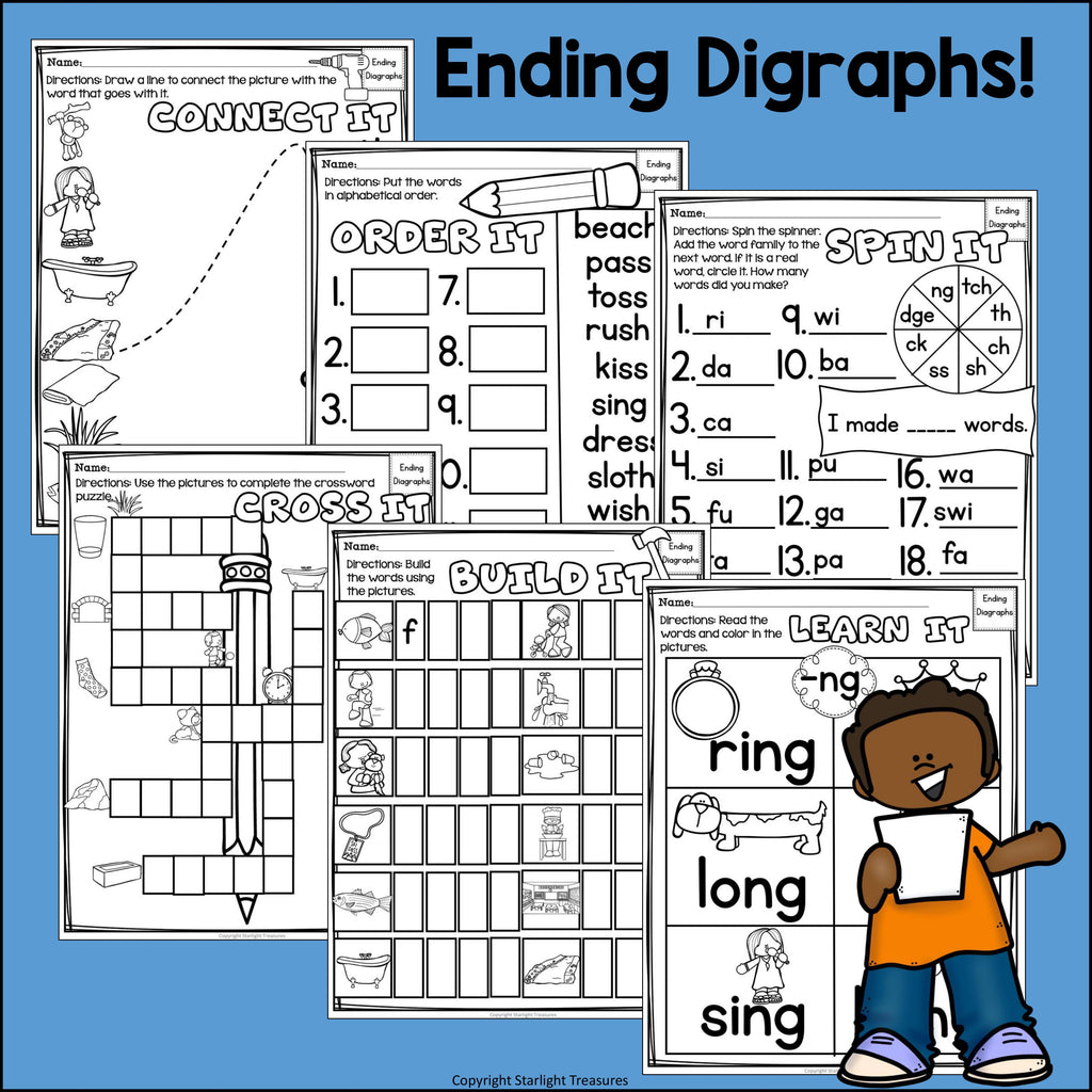 Ending Digraphs Worksheets and Activities for Early Readers